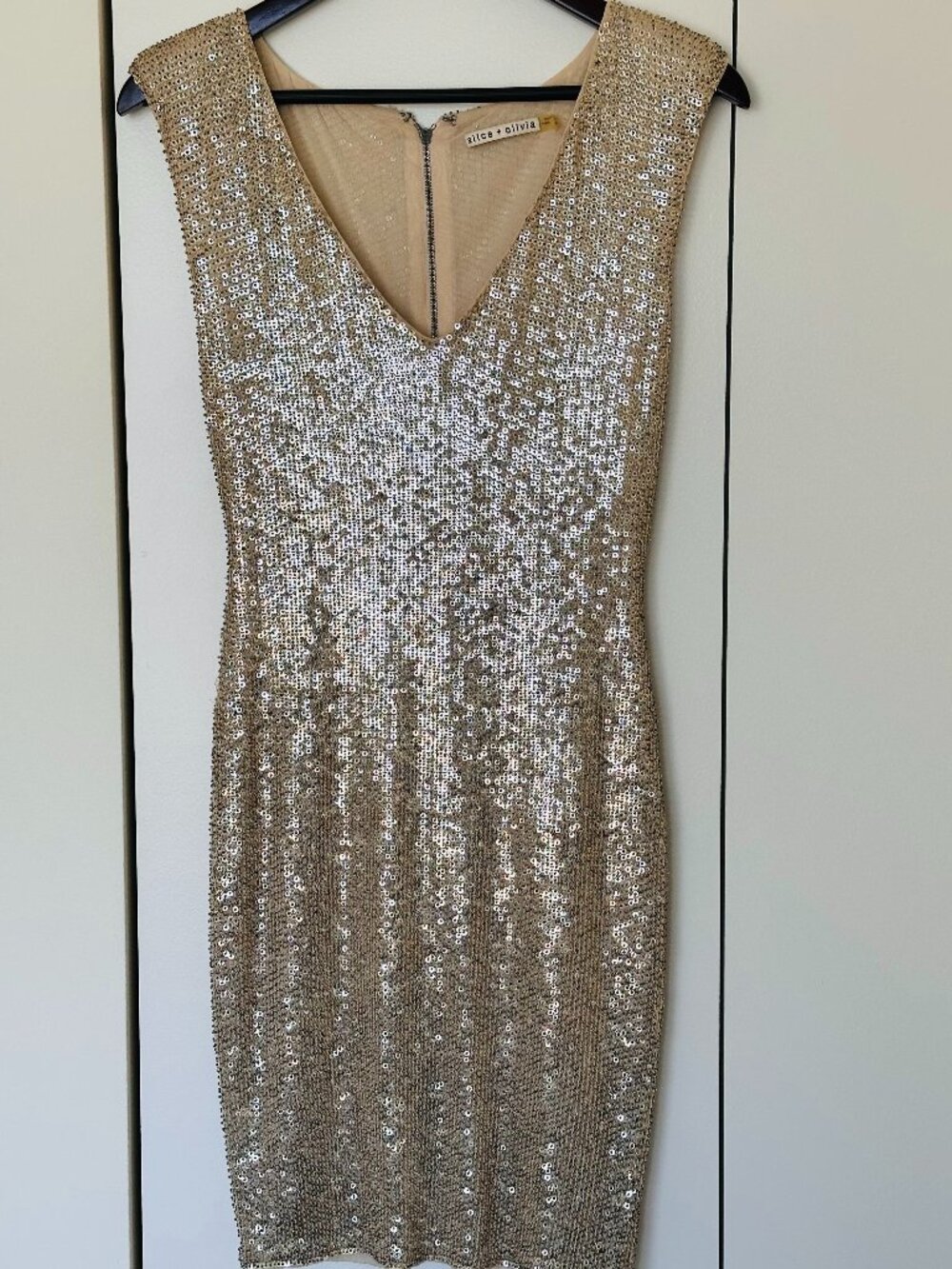 Alice + Olivia Beige Sequin Sheath Dress - Size 0